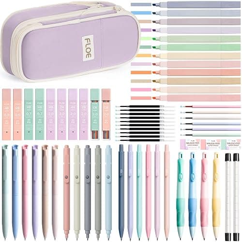 65PCS Aesthetic School Supplies with Cute Pencil Case, Pastel Highlighters Gel Pens Mechanical Pencils Set 0.5 0.7 & 2.0mm, Office Back to School Supplies College Essentials Kit Student Stationary Set - Image 1