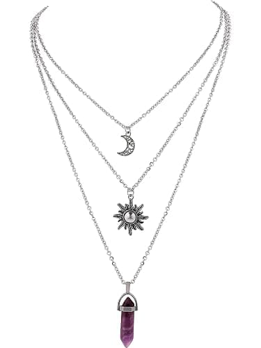Sacina Gothic Layered Crystal Sun and Moon Necklace, Moon and Sun Pendant, Gothic Goth Emo Grunge Necklace, Goth Jewelry, Halloween Christmas Jewelry Gift For Women - Image 1