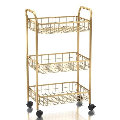 MNOPQ 3 Tier Rolling Utility Cart, Storage Trolley Service Cart with Wheels Easy Assembly for Kitchen, Living Room, Office, Salon, Gold - Image 1