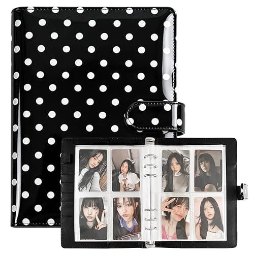 WELLRI A5 Kpop Photocard Binder with 30 Pack 4-Pocket Card Pages 6 Ring Photocard Holder Book PU Leather Cover Collector for 2x3’’ Album Cards Trading Card (Black) - Image 1