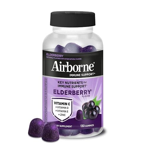 Airborne Elderberry + Zinc & Vitamin C Gummies for Adults, Immune Support with Antioxidants Vitamins C, D & E, 130 Count, Elderberry Flavor - Image 1