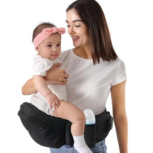 HKAI Baby Carrier Hip Seat, Mom’s Choice Award Winner, Advanced Large Capacity Pocket with Adjustable Waistband, Shock Absorption Hip Seat Surface for Newborns & Toddlers, (Black) - Image 1