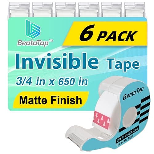 BeataTap Tape, Invisible Tape for Gift Wrapping, 6 Rolls+6 Refillable Dispensers, Matte Finish, Writable, 3/4″x 650″, Clear Tapes for Christmas Wrapping Paper, Office&School Supplies - Image 1