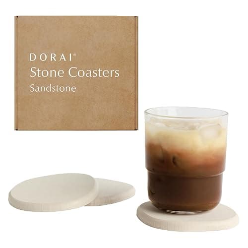 Dorai Home Stone Coaster Set – 4 Absorbent Diatomite Coasters for Instant Drying, Modern Design, Sandstone - Sandstone - Image 1