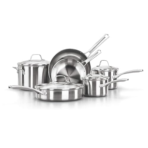 Calphalon Classic Stainless Steel Cookware Set, 10-Piece, Impact-Bonded Aluminum Base, Stay-Cool Handles - Image 1
