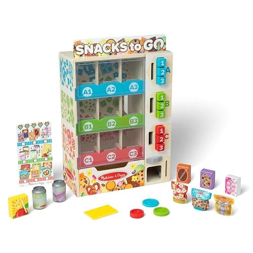 Melissa & Doug Sort-Stock-Select Wooden Vending Machine Toy with Play Food, Mini Vending Machine Toys & Play Money, Preschool Toys for Kids Ages 3+ - Image 1