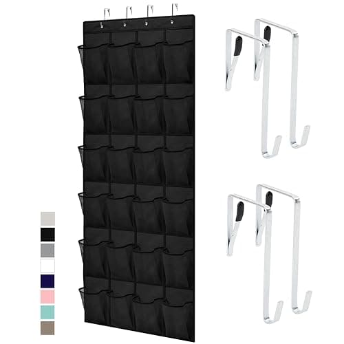 GORILLA GRIP Over the Door Shoe Organizer, 24 Large Breathable Mesh Pockets, Space Saving Hanging Storage Holder, Closet Rack Hanger Holds Up to 40 lbs, Hangs on Closets for Shoes, Accessories, Black - 24 Pockets/4 Hooks - Pack of 1 - Black - Image 1