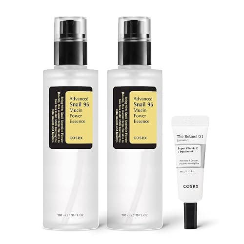 COSRX Snail 96% Mucin Power Essence 2ea & Retinol 0.1% Cream Mini Sample 1ea, Glass Skin Starter Set, Amazon Exclusive, Daily Hydrating & Firming Korean Skin Care Kit, Gift Set, Stocking Stuffers - Image 1