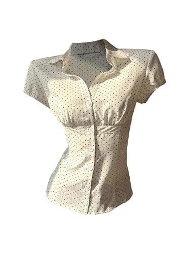 SOLY HUX Women's Y2K Polka Dots Top Button Down Fitted Shirts | Short Sleeve Blouse, Y2K Button Up Shirt, Cute Going Out Summer Tops - Image 1
