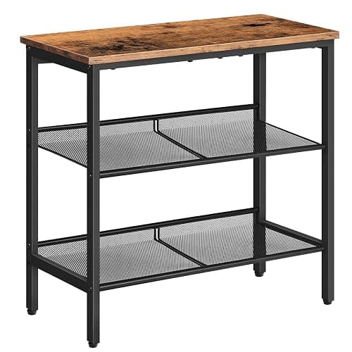 HOOBRO End Table, 3-Tier Narrow Side Table, Nightstand with 2 Flat or Slant Adjustable Shelves for Small Spaces, Hallway, Living Room, Bedroom, Sturdy, Easy Assembly, Rustic Brown and Black BF23BZ01G1 - Image 1