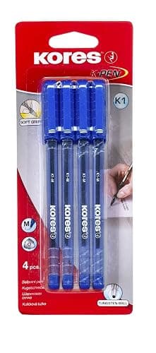 Kores - Blue Ballpoint Pens - K1, 1mm, Triangular, Fade Resistant, Smudge-Proof Ink - Back to School Supplies, Crafts and Writing Pens, Pens Multipack - Set of 4 - Image 1