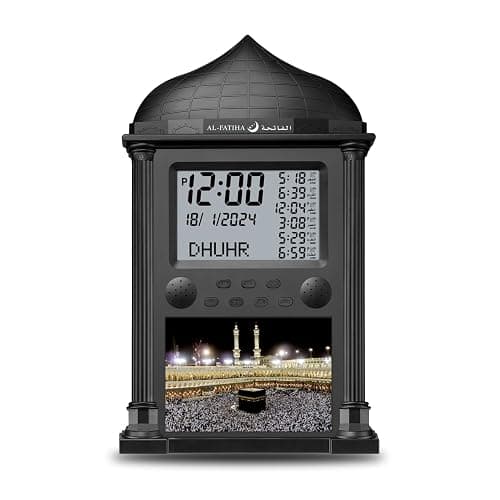 Azan Clock for USA, Muslim Athan Wall Clock Alarm with LCD Display, Home/Office/Mosque Digital Azan Clock (Black) - Image 1