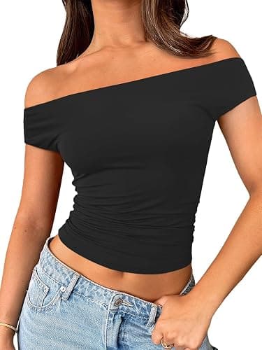 Trendy Queen Off The Shoulder Tops for Women Going Out Y2K Summer Cute Shirts Sexy 2026 Double Lined Date Club Outfits - Image 1