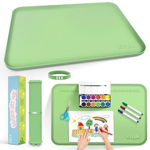 Silicone Art Mat for Crafts, 24" x 16" Painting Mat for Kids with Raised Sides to Stay Tidy, Paint Craft Mats for Clay, Resin, Slime, Jewelry-Making & Crafts Creation (Green) - Image 1