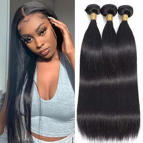 Straight Bundles Human Hair 12 14 16 Inch 100% Unprocessed Brazilian Virgin Hair Straight Weave Bundle Human Hair Bundles Real Natural Black Human Hair Extensions - Image 1