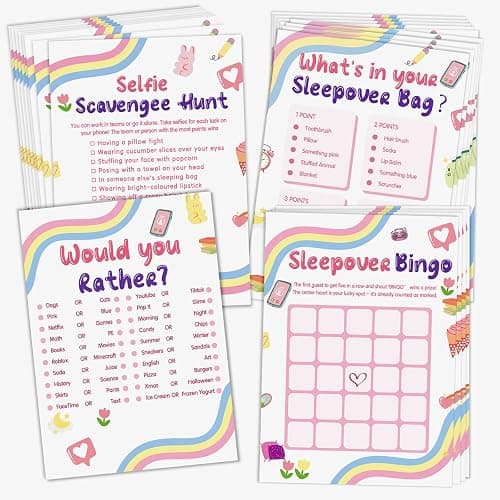Mecholey Sleepover Party Supplies for Girls, 4Funny Girls Night Games Sleep Over Essentials for Slumber Party Supplies - Image 1