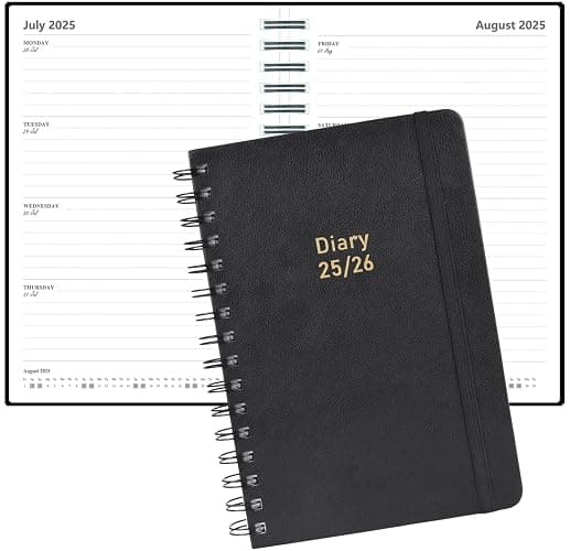 Academic Diary 2025-2026 - A5 Diary Week to View, Weekly and Daily Planner, Mid Year Work and Academic Diary, August 2025 to July 2026 - Black - Image 1