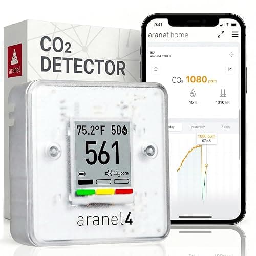 SAF Aranet4 Home: Wireless Indoor Air Quality Monitor for Office or School (CO2, Temperature, Humidity and More) Portable, Battery Powered, E-Ink Screen, App for Configuration & Data History - Image 1