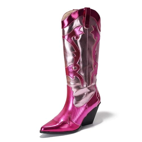 Cape Robbin Women's Metallic Colorblock Cowboy Boots Mid Calf 3 Inch Heel - Multicolor Western Boots with Pointed Toe & Comfort Footbed (Juliana) - Image 1