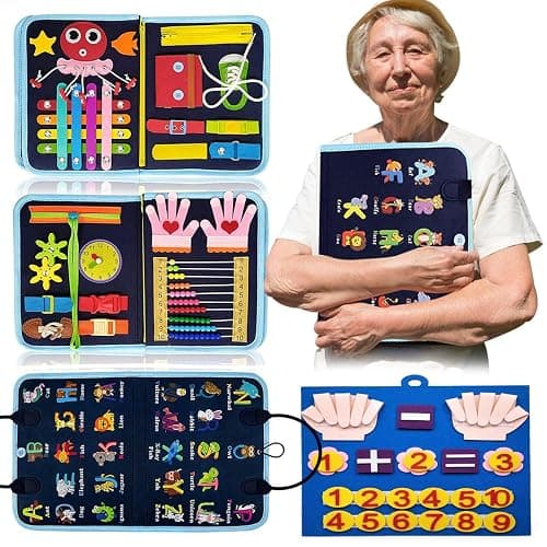 HETESER Fidget Blanket for Adults with Dementia, Alzheimer's, Autism & Anxiety Relief, Sensory Stimulation, Blue, All Ages, Hand-Eye Coordination, Cognitive Skills, Problem Solving - Image 1