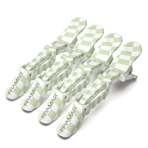 FRAMAR Alligator Clips For Hair Styling – Professional Alligator Hair Clips For Women, Checkered Hair Clip For Women, Checkered Hair Clips For Styling – Matte Firm Hold Without Slipping – 4 Pack - Image 1