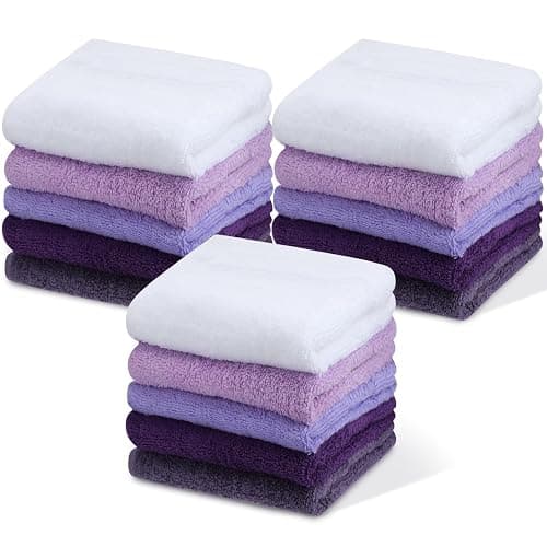 Tudomro 15 Pcs Washcloths Bulk 13 x 13 Inch 100% Cotton Wash Cloths Set Soft Absorbent Face Cloths Face Towels Quick Drying Hand Fingertip Towels for Hotel, Gym, Bathroom, Spa(Purple Series) - Image 1