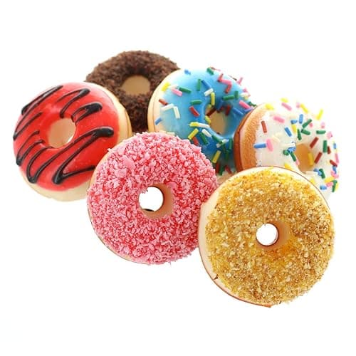 GiftExpress 6 pcs Realistic Artificial Toy Donuts, Scented Fake Donuts, Assorted Realistic Doughnuts Toy Cakes Fake Desserts Decoration Toys, Valentine bv Donut Party Decoration, Prop Food - Image 1