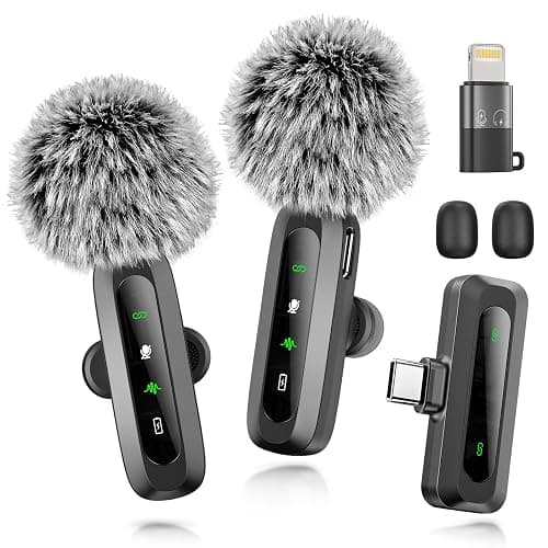 2 Pack Wireless Microphone for iPhone iPad, Phone Lapel Clip Mini Mic Vlog | Wireless Lavalier Microphone with Noise Reduction, Plug-Play Wireless Mic for Video Recording, Interview, YouTube, TikTok - Image 1