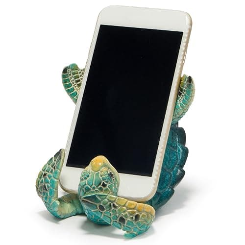 Hodao Sea Turtle Figurines Decoration Turtle Cell Phone Stand Holder for Home Office Desk Summer Ocean Style Phone Holder Decor for Beach Table Statues Gifts for Friends (Blue-Turtle) - Image 1