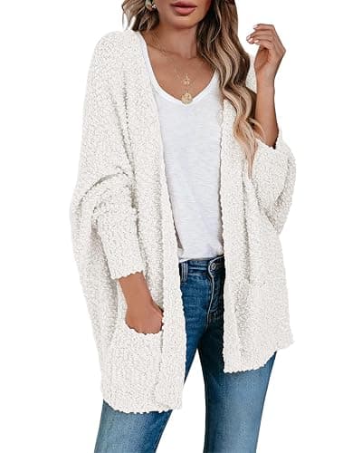 Saodimallsu Women's Chunky Popcorn Cardigan Oversized Open Front Boyfriend Batwing Long Sleeve Fuzzy Knit Sweaters - Image 1
