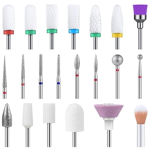 MelodySusie 21pcs Nail Drill Bit Set, Professional 3/32'' Ceramic Diamond Carbide Acrylic Gel Nail Art Tool Kit, Cuticle Remover Bit for Acrylic Gel Dip Powder, Nail Manicure Pedicure, Salon Home - Image 1