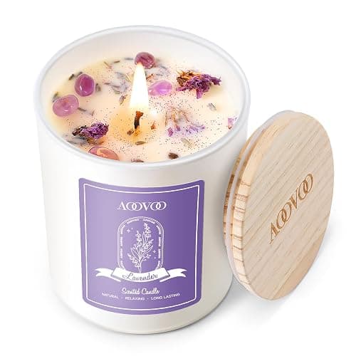 AOOVOO Lavender Scented Candles for Women - Aromatherapy Candle with Crystals Inside, 7oz Soy Candles for Home Scented, Birthday Gifts Christmas Candle for Women Mom - Image 1