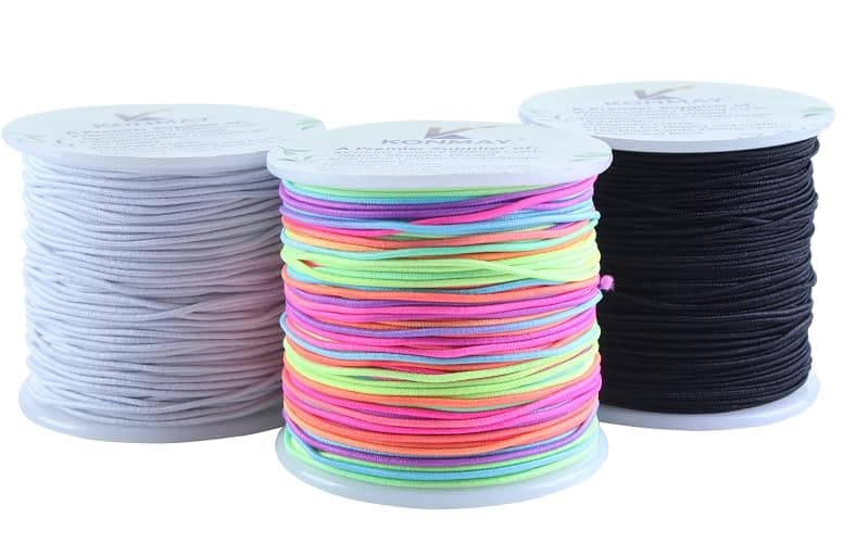 KONMAY 1.0mm Elastic Bracelet String for Pony Beads, 3 Rolls, 150 Yards | Fabric-Covered Stretch Cord, Flexible and Easy to Knot for Kandi Bracelets, Necklaces, Beading, DIY Jewelry Making and Crafts - Image 1