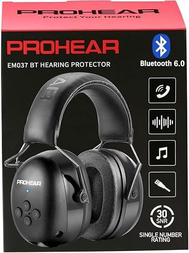 PROHEAR 037 Bluetooth 6.0 Hearing Protection Headphones with Rechargeable 1100mAh Battery, 30dB SNR Safety Noise Reduction Ear Muffs 120H Playtime for Mowing, Workshops, Snowblowing - Black - Image 1