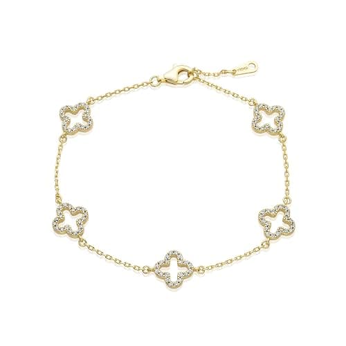 14K Gold-Plated Four-Leaf Clover Tennis Bracelet, Lucky Four-Leaf Connection Bracelet, a Fashionable Jewelry Suitable for Women's Daily Wear, Dates and Special Occasions - Image 1