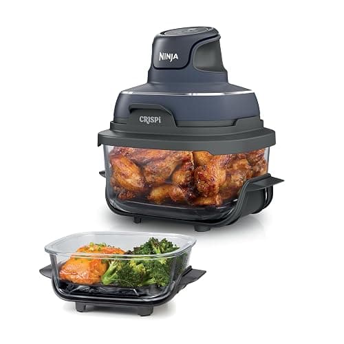 Ninja Crispi 4-in-1 Glass Air Fryer | 450°F | Non-Toxic | 4QT & 6-Cup Glass Containers w/Lids | Microwave, Freezer, Dishwasher Safe | Max Crisp, Air Fry, Bake, Recrisp | Cyberspace Gray, FN101GY - Image 1