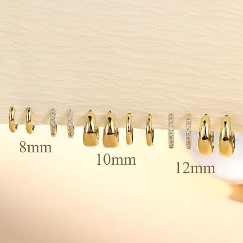 Finrezio Small Huggie Hoop Earrings Set for Women, Hypoallergenic 14K Gold Plated Hoops Stacks for Multiple Piercings, Dainty Cute Mini Lightweight Cartilage Studs Trendy Jewelry 8/10/12mm - Image 1