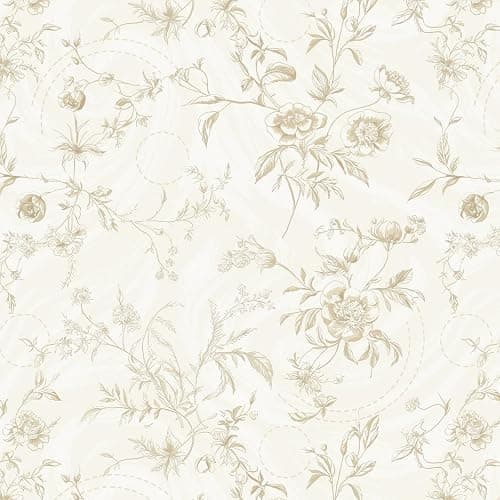 Ismoon Peel and Stick Wallpaper Floral Vintage Stick on Wall Paper Beige French Textured Contact Paper for Cabinet Removable Self Adhesive Wallpaper Vinyl Roll Shelf Deco, 17.3x78.7in - Image 1