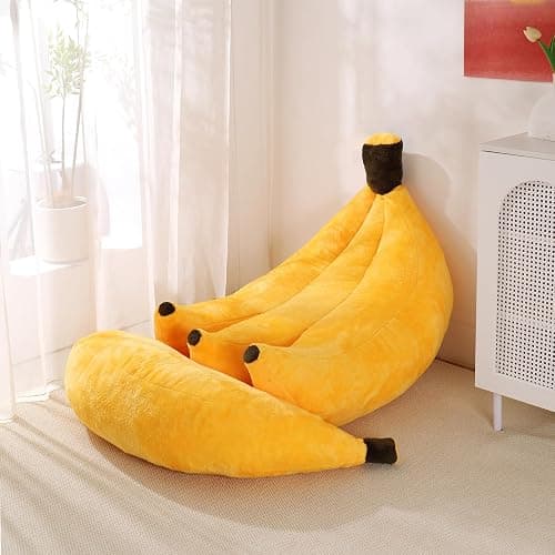 IEVENW Banana Bean Bag Chair with Ottoman, Floor Sofa Bed with Footrest, Comfy Convertible Lounger for Teens & Adults, Plush Couch for Bedroom, Living Room or Dorm, M-Yellow - Image 1