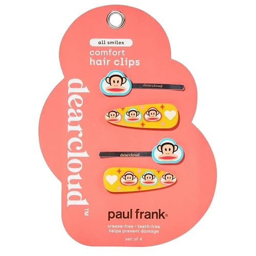 Paul Frank Crease-Free Hair Clips Set of 4 (All Smiles) | Teeth-free design · no crease · set of 4 · Paul Frank All Smiles collab design - Image 1