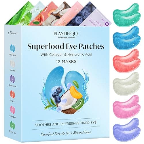 PLANTIFIQUE Superfood Under Eye Patches – 12 Pairs with Hyaluronic Acid for Dark Circles & Puffy Eyes – Anti-Aging Skincare Gel Mask, Gift for Women & Men - Image 1