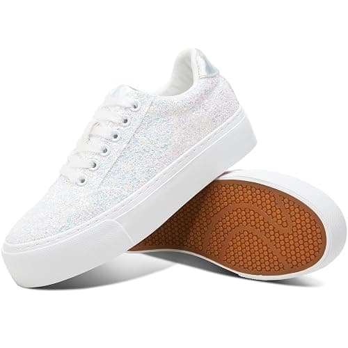 Jeekopeg Glitter Platform Sneakers Women Casual Sequin Sparkly Shoes Bling Thick Sole Walking Shoes Shiny Sequin Wedding Sneakers for Lady - Image 1