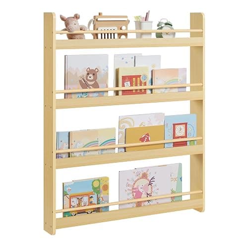 SONGMICS Étagère à Livres pour Enfants, Bibliothèque à 4 Niveaux, Étagère Murale à Jouets, pour Chambre d’Enfant, Salle de Jeux, Naturel GKR014YZ01 - Image 1