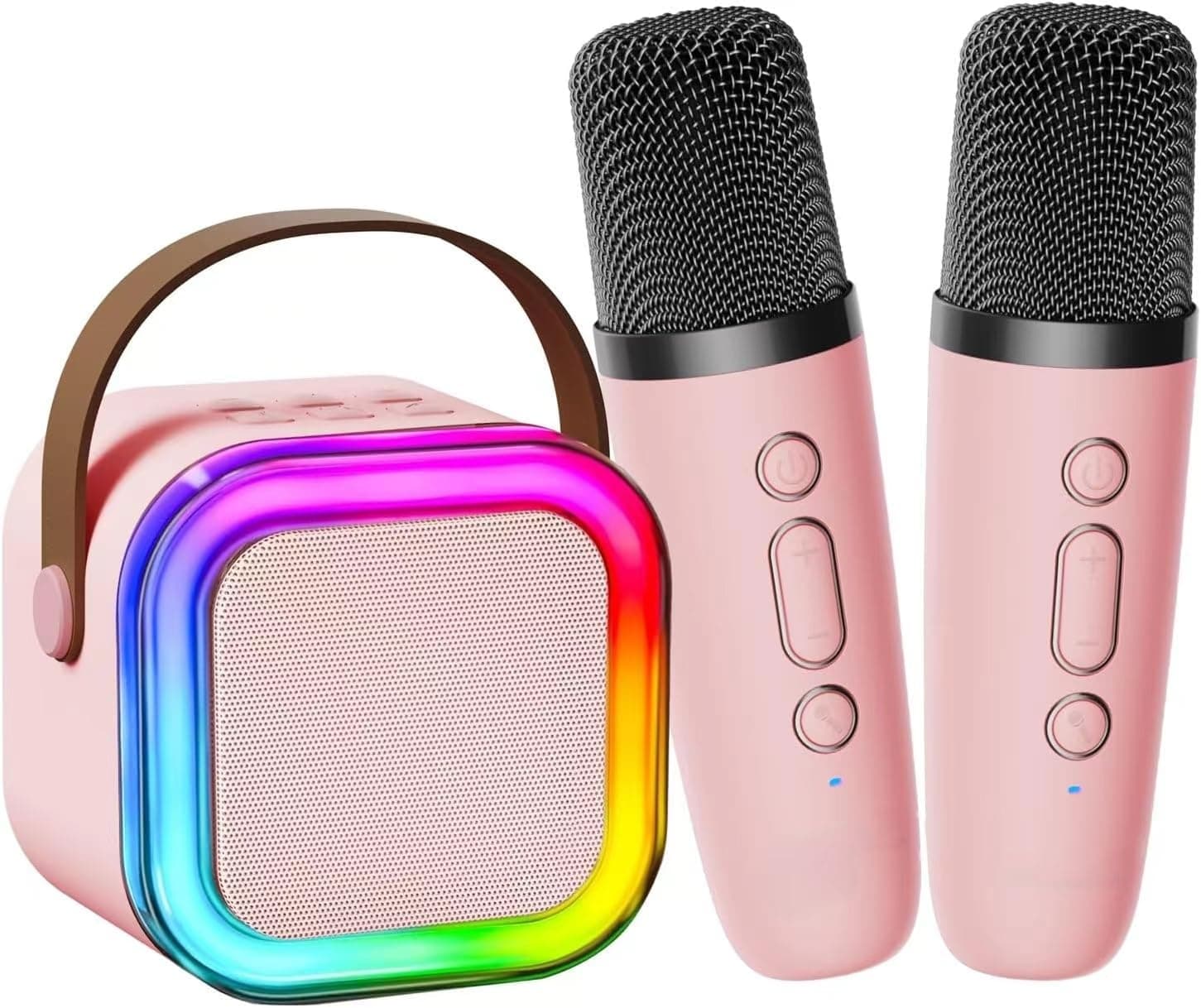 Kids Karaoke Machine, Karaoke Microphone Machine Toy with 2 Wireless Microphones, Portable Bluetooth Speaker Gift with Colorful Lights for Girls Boys Family Home Party (Pink) - Image 1