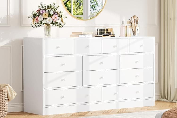 HarmoHaby 12 Drawer Dresser for Bedroom, 61 in Long Modern White Dresser TV Stand with Charging Station, Large Wooden Chest Od Drawers for Nursery, Closet, Living Room - Image 1