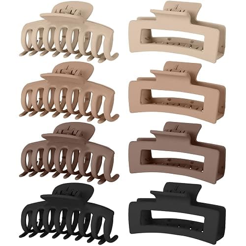 Lolalet Pince à Cheveux à Double Dents, Lot de 8 Grande Pinces à Cheveux pour Femmes, Grosse Hair Clip Pince Crabe Cheveux Épais et Fins 8cm, Hair Claw avec Couleur Différente -Couleur B - Image 1