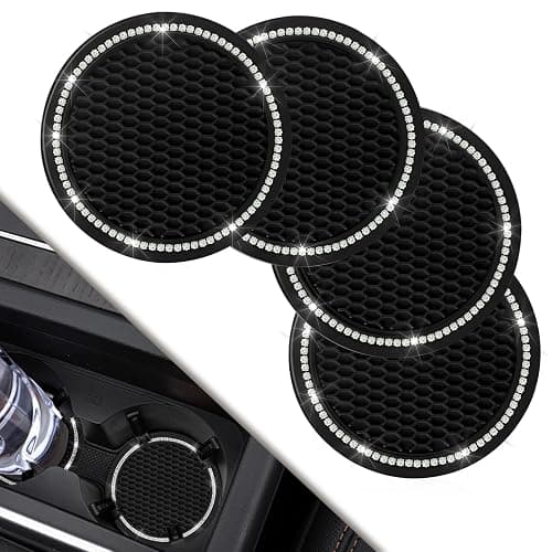 Car Coasters, 4 Pack Universal Vehicle Bling Car Coaster, COCASES Crystal Rhinestone Coaster for Cup Holders, Car Interior Accessories 2.75'' Silicone Anti Slip Car Coasters for Women (Black) - Image 1