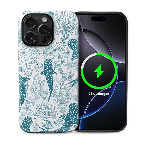 Akinmi Case for iPhone 16 Pro,Compatible with MagSafe,Whale Shark Coral Reef Ocean Seashells-01 Magentic Hybrid 2 Layer Protective Shockproof Cover for Women Girls - Image 1