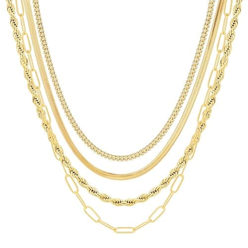 MFRYK Gold/Silver Necklaces Stack For Women,14K Gold/Sterling Silver Plated Simple Layered Choker Necklaces For Women,Stackable Multilayer Pearl Cross Disc Circle Pendant Cuban Herringbone Snake Paperclip Chain Necklaces Set Jewelry Gift for Women - Image 1
