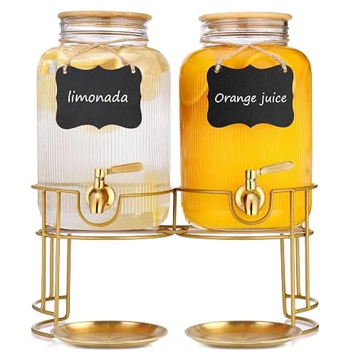 Drink Dispensers For Parties- 1 Gallon Beverage Dispenser with Stand and Spigot 18/8 Stainless Steel Leak-proof- Sun Tea Glass Jar For Outside, Juice Lemonade Dispenser - Image 1